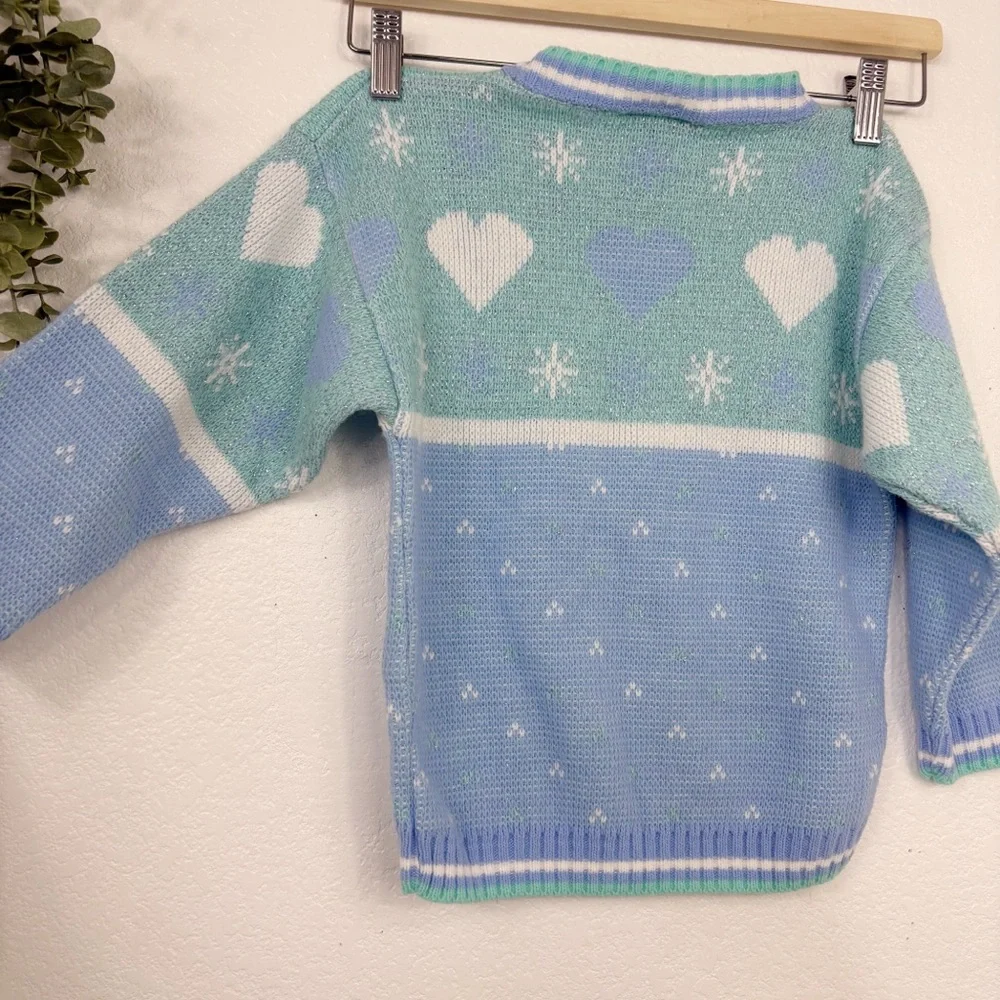 VINTAGE • 80s Heartworks Girls Sweater Purple‎ & White Pullover
